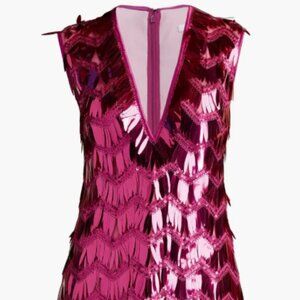 Pink Tadashi Eris Sequin Fringe Mini Dress